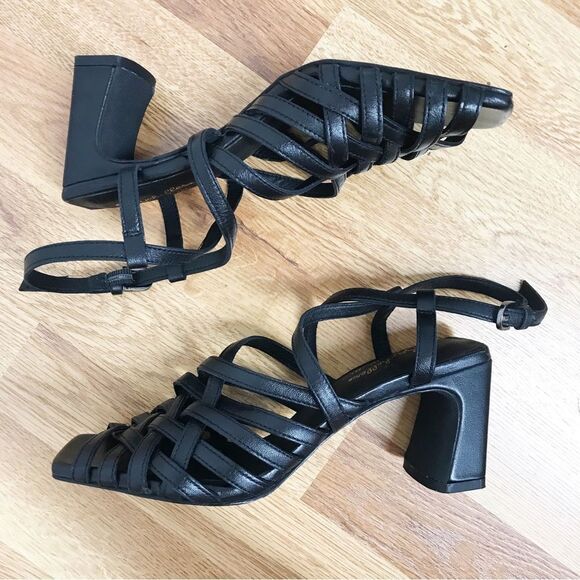 New SEYCHELLES Braided Black Leather Chunky Heel Sandal Strappy Woven‎ Size 6 - Picture 8 of 15